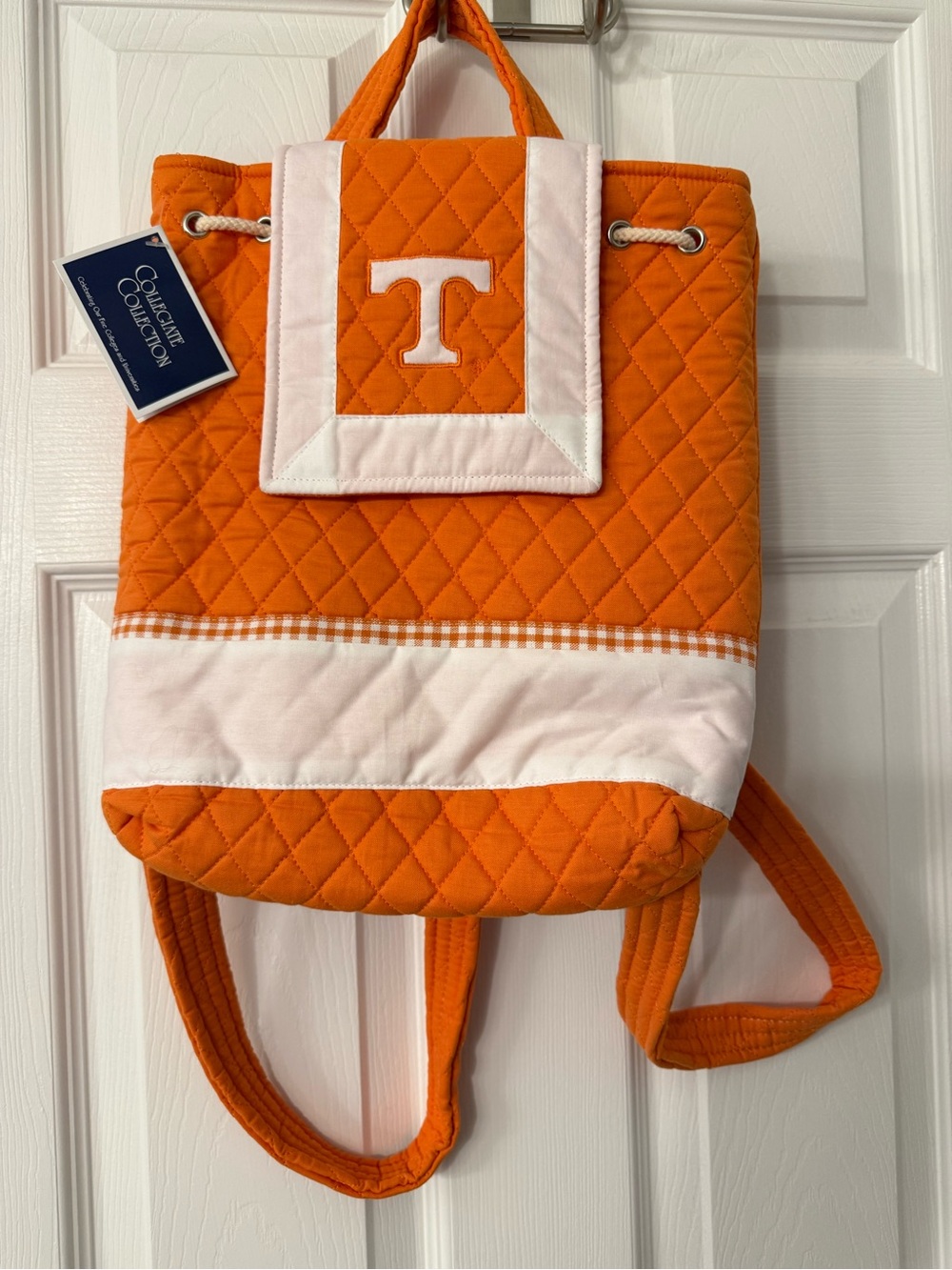 Quilted Tennessee Vols Orange & White Backpack Tote with T Monogram